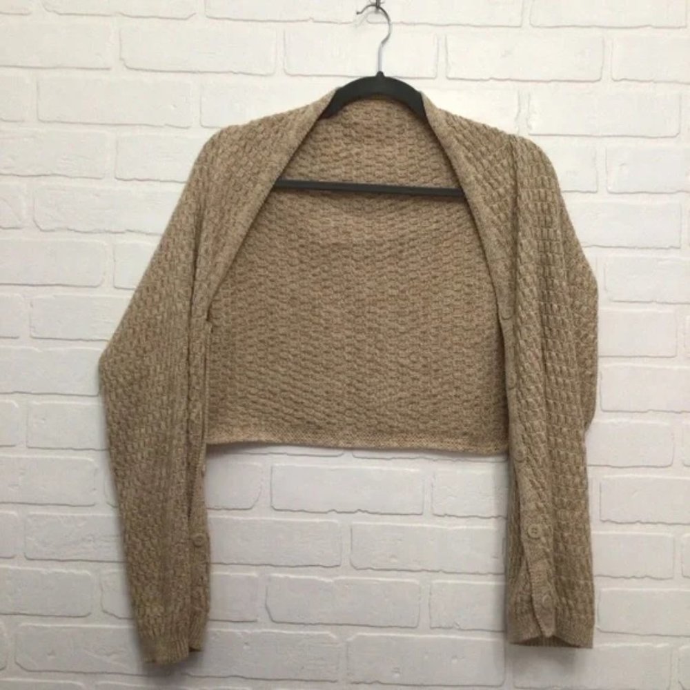 Bench wrap knit scarf bolero shale knit sleeves tan one size wrap beige